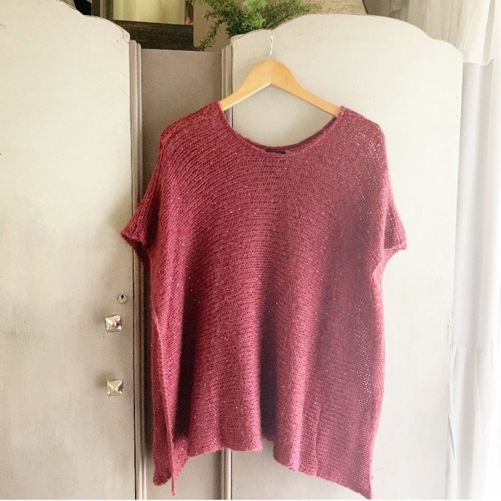 🖤SALE Noelle Poncho Style Embellished Knit Cranberry Sweater
